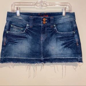 Grane Distressed Denim Embellished Mini Skirt